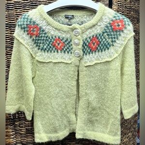 Wooden Ships- Light Green/Yellow Cardigan with Green and Red Pattern-‎ M/L